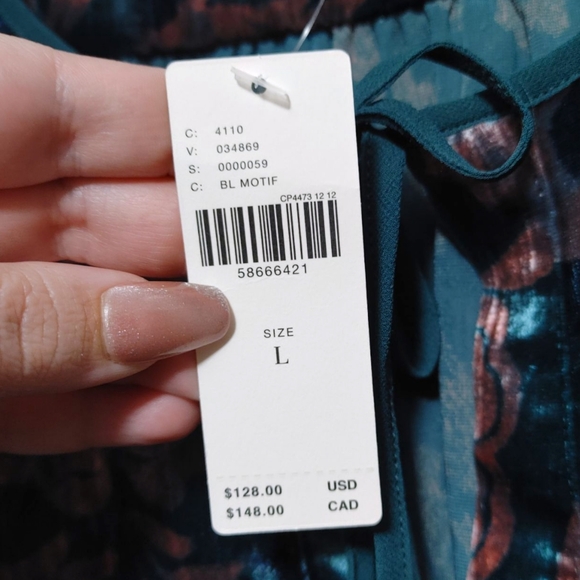 Anthropologie Faustine Blue Pink Velvet Peasant Blouse Women's Size Large NWT - Picture 12 of 15